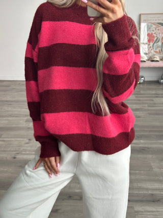 Berry Striped Oversized Sweater