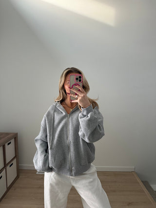 Heather Grey Staple Oversized Zip-Up Hoodie