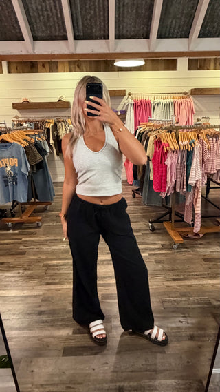 Black Textured Cotton Pants