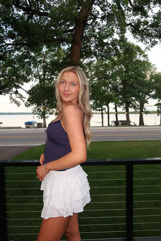 White Polka Dot Mini Skort