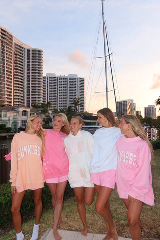 Papaya Orange Varsity Sunkissed Embroidered Mockneck Sweatshirt