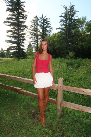 Red Sleeveless Button Down Top