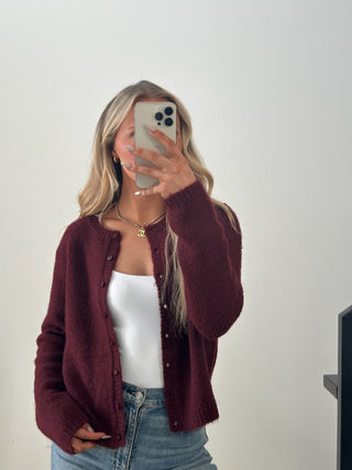 Burgundy Button Down Cardigan