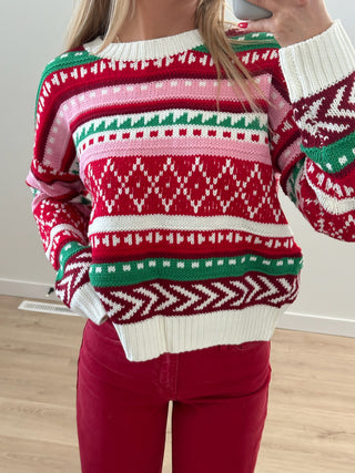 Red Multicolor Sweater