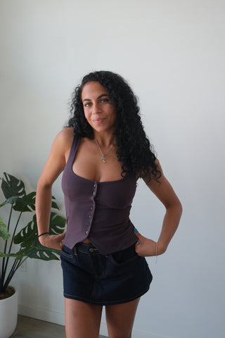 Plum Sleeveless Button Down Top