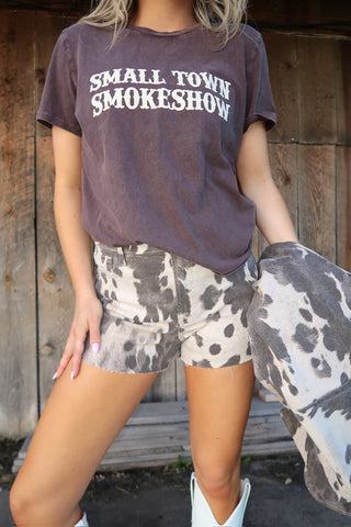 Hidden Cow Print Short with Raw Hem