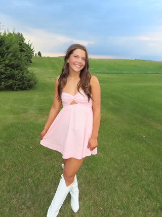 Pink Strapless Dress With Open Back