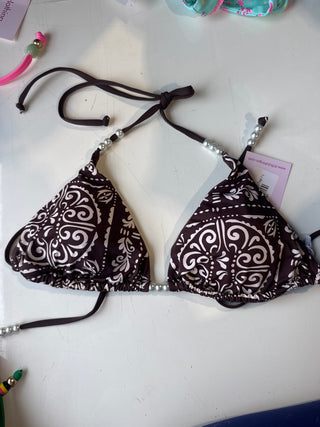Brown and White Bikini Top