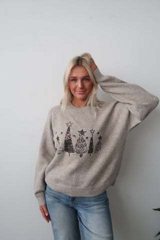 Tan Sequin Christmas Tree Sweater