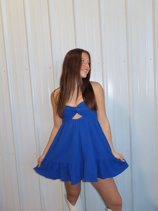 Royal Blue Strapless Dress With Open Back