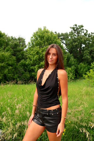 Black Halter Top w/ Silver Detail