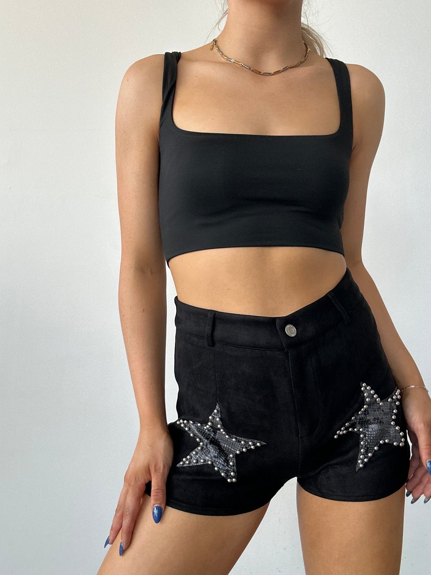 Suede Snake Print Star Shorts