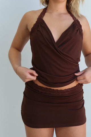 Brown Lace Detail Skort
