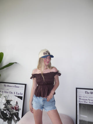 Ruched Off The Shoulder Top With Bow