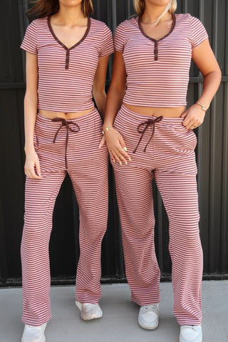 Pink & Brown Striped Wide Leg Pants