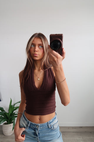 Brown Knit Halter Top
