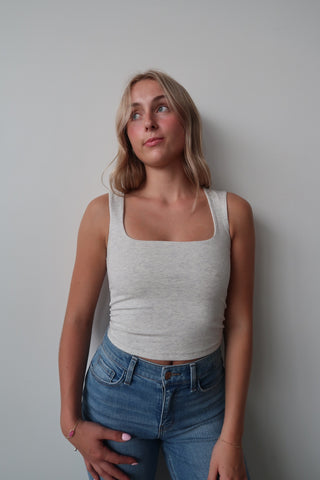 Heather White Square Neck Tank Top