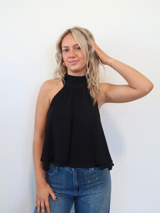 Black Ruffle Halter Top