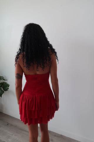 Red Tiered Halter Mini Dress