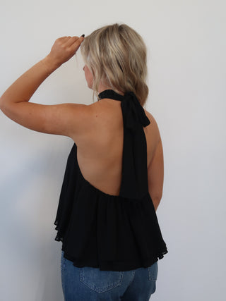 Black Ruffle Halter Top