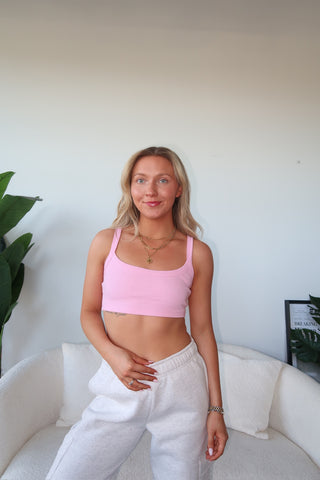 Pink Ribbed Bra Top