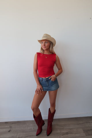 Red Open Back Tank Top
