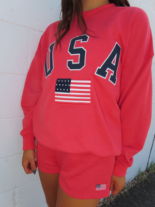 “USA” Long Sleeve Crewneck Oversized Sweatshirt