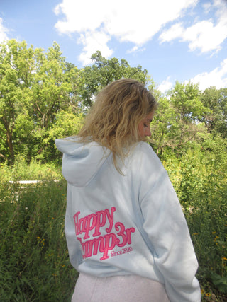 Happy Camp3r Pastel Blue Applique Hoodie