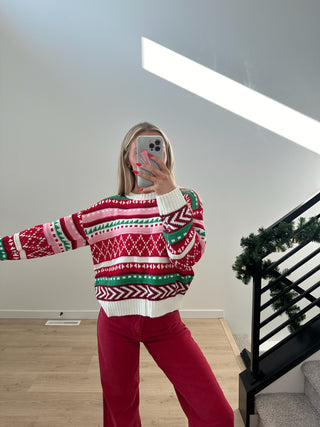 Red Multicolor Sweater