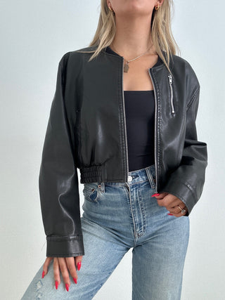 Faux Leather Bomber Jacket