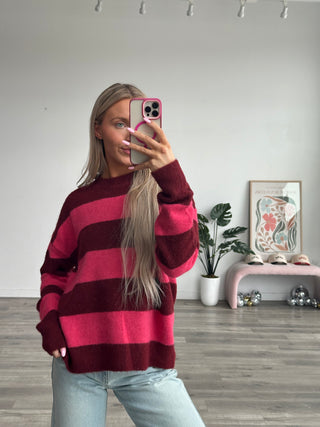 Berry Striped Oversized Sweater