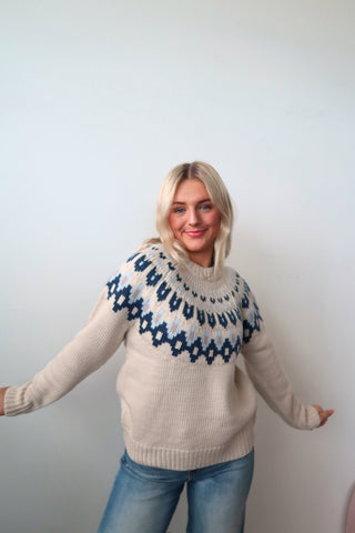 Oatmeal & Blue Fair Isle Sweater