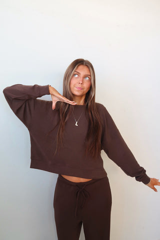 Espresso Butter Soft Dropped Shoulder Crew Neck