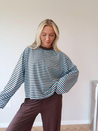 Blue & Brown Striped Long Sleeve