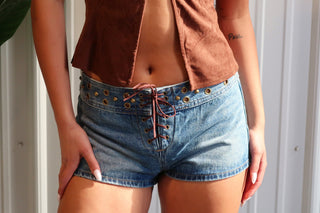 Lace Up Denim Shorts