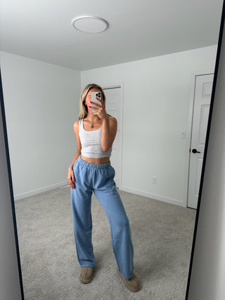 Long Stone Blue Staple Wide Leg Sweatpants