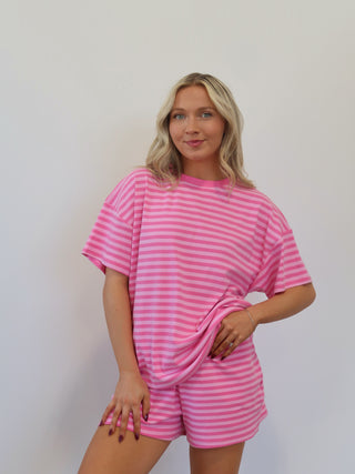 Striped Lounge Shorts - Hot Pink