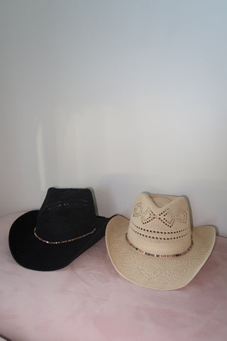 Light Tan Cowgirl Hat With Beaded Trim