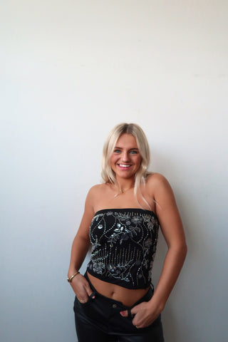 Sequence Floral Beaded Bandeau Top