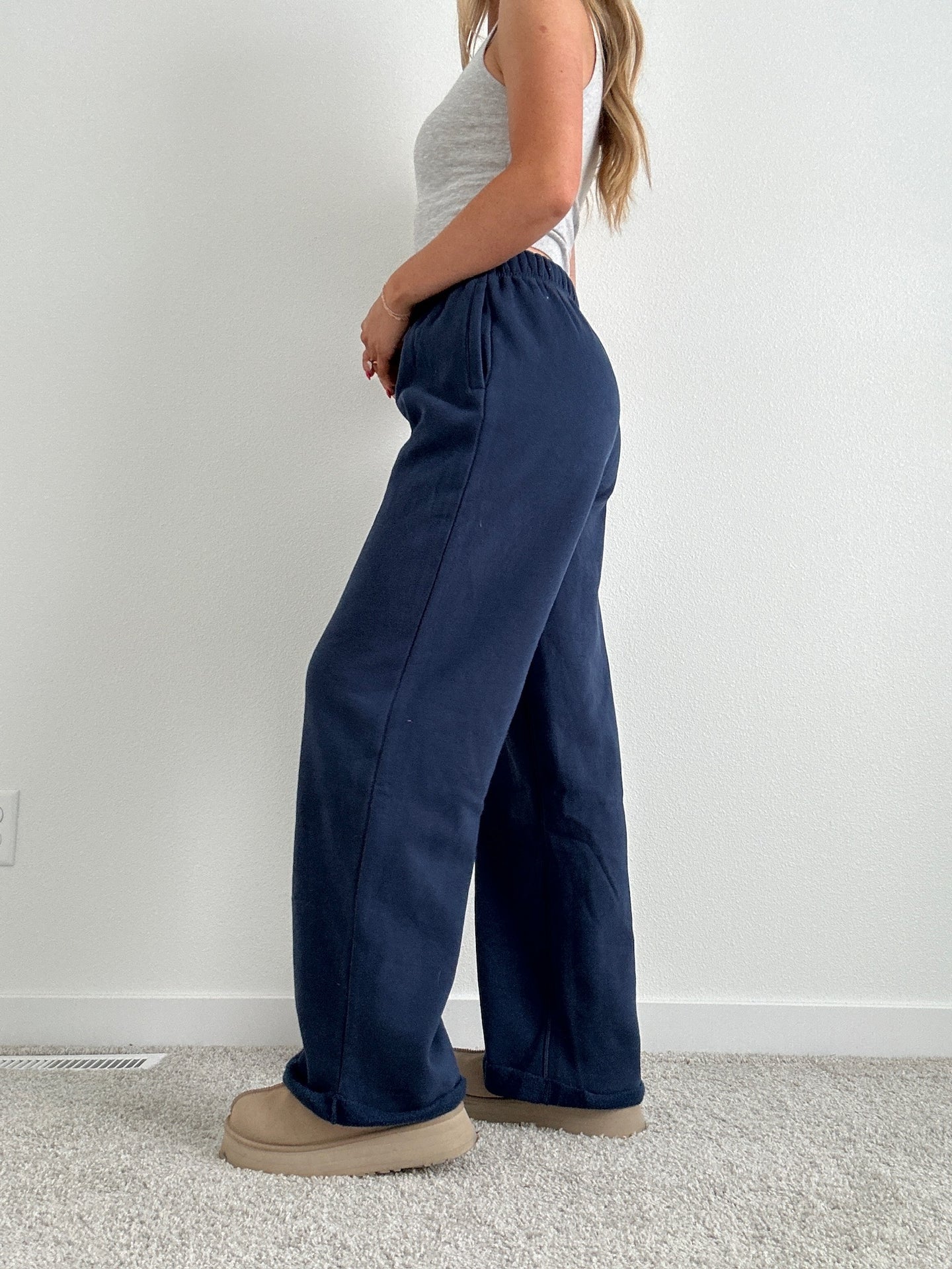 Long Midnight Blue Staple Wide Leg Sweatpants