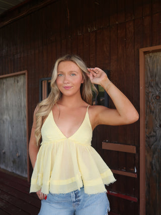 Pale Yellow Crinkle Gauze Cami Top