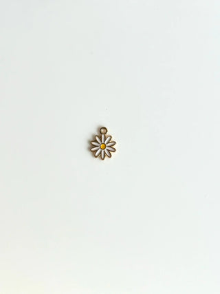 Mini White & Gold Flower Charm