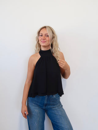 Black Ruffle Halter Top