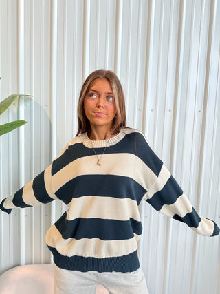 Navy & Cream Striped Sweater