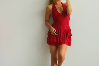 Red Tiered Halter Mini Dress