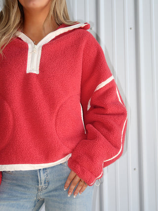 Red Quarter Zip Sherpa With Cream Trim