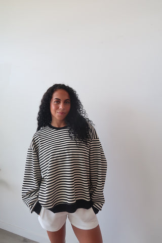 Black & White Striped Relaxed Pullover