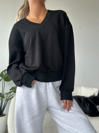 Inspira Every Day Black V-Neck Long Sleeve Sweatshirt