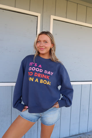 Dark Blue Drink On A Boat Sweatshirt
