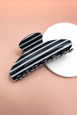 Black & Grey Striped Oval Hair Clip